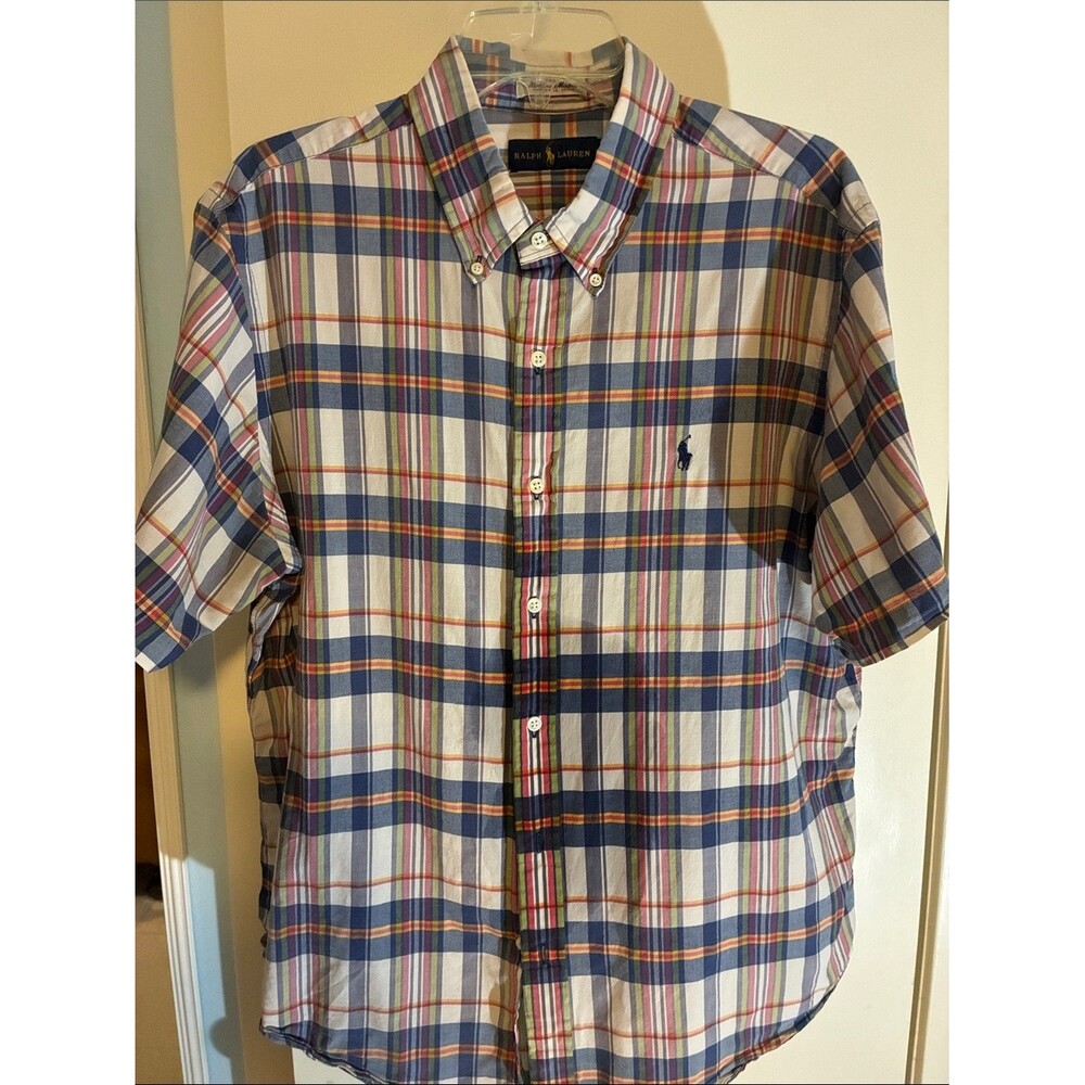 Ralph Lauren Blue, White & Multicolor Plaid Short-Sleeve Button-Down Shirt